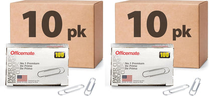 Officemate Premium #1 Paper Clips, 1,000 Paper Clips (10 Boxes of 100 Each) (99916) , Silver