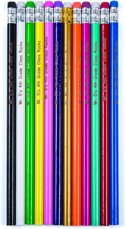 Fun Express Personalized Wooden Pencils Bulk Classroom - 72 Custom Engraved Pencils in Vibrant Colors - Perfect for Parties, School, and Office Use