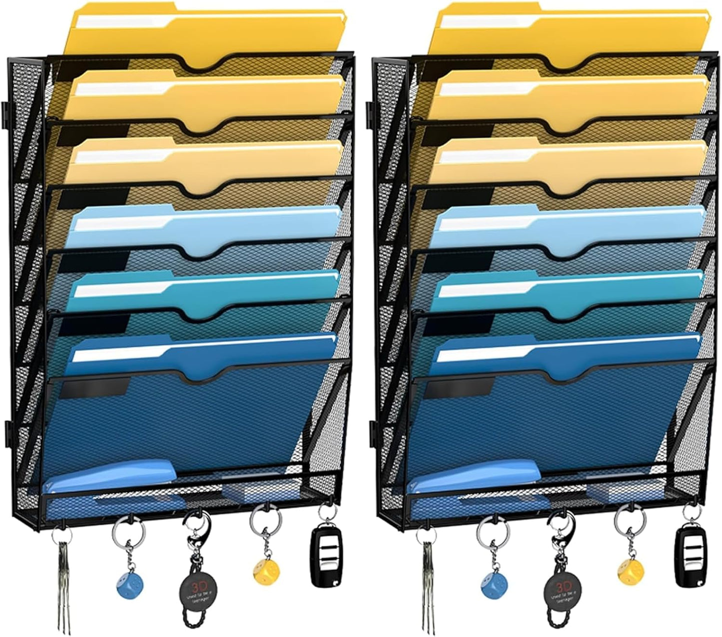 SUPEASY 7-Tier Mesh Wall File Holder, Hanging Wall File Organizer, Office Organization for Papers, Mails, Folders, Files Clipboard Magazine Rack, Black