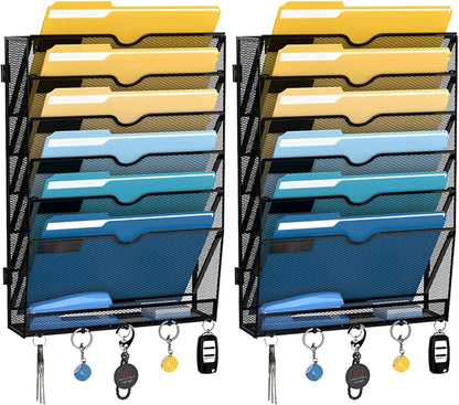 SUPEASY 7-Tier Mesh Wall File Holder, Hanging Wall File Organizer, Office Organization for Papers, Mails, Folders, Files Clipboard Magazine Rack, Black