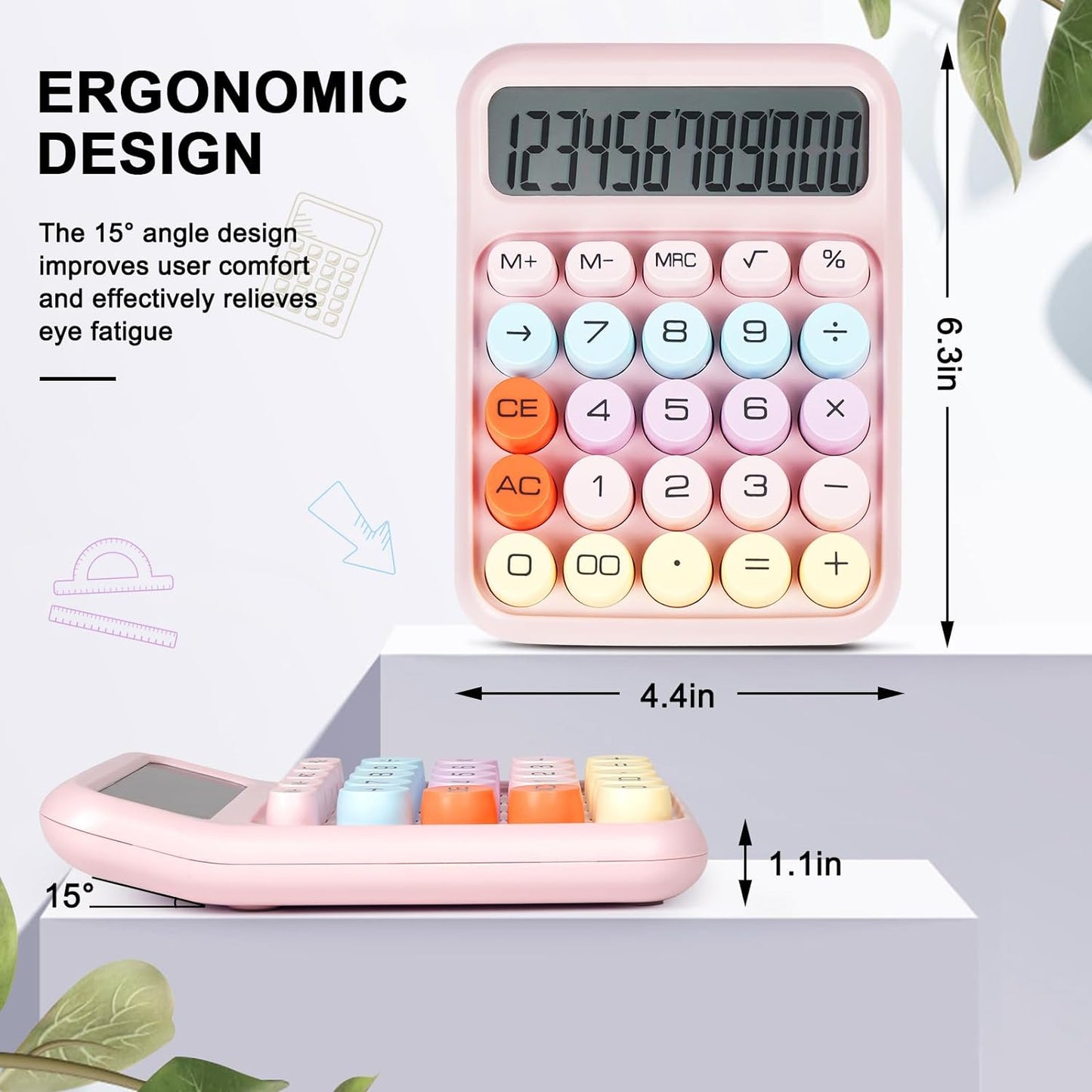 Mechanical Switch Calculator with Big Buttons, Calculators Desktop, 12 Digits, Large LCD Display, Desk Calculator, Cute Pink Calculators for Teachers Students Basic Office (Pink)
