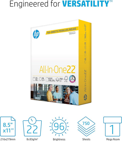 HP Papers | 8.5x 11 Paper | All-In-One 22 lb | 5 Ream Case - 2,500 Sheets | 96 Bright| Made in USA - FSC Certified | 207000C