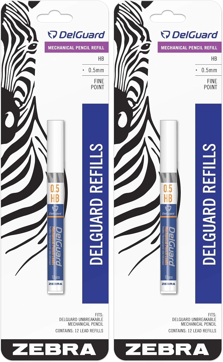 Zebra Pen DelGuard Mechanical Pencil 0.5mm, Black, Blue & White Barrel, Resists Lead Breaking, Double Spring Protection, Built-In Eraser, 3-Pack with Refills, Clip for Easy Carrying (58603)