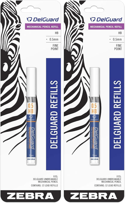 Zebra Pen DelGuard Mechanical Pencil 0.5mm, Black, Blue & White Barrel, Resists Lead Breaking, Double Spring Protection, Built-In Eraser, 3-Pack with Refills, Clip for Easy Carrying (58603)