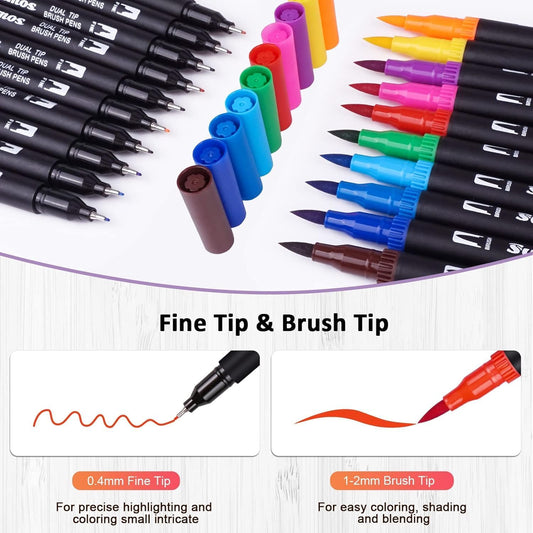 Swemos Markers for Adult Coloring Book, 72 Colors Art Markers Set Dual Tip Brush Pen, Coloring Markers Fine Point Artist Drawing Paintings Diaries Journaling Art projects Art Supplies with Case