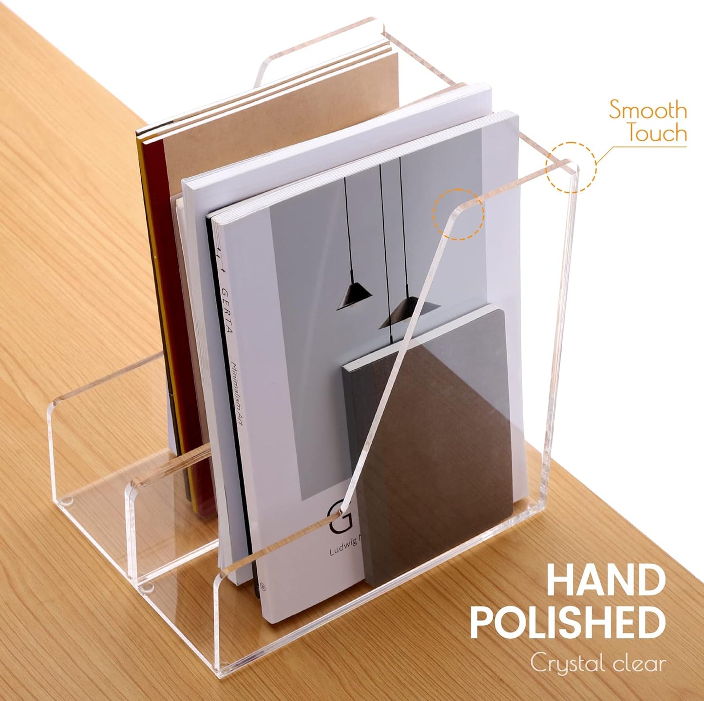 HeZone Acrylic Magazine Rack File Holder Desk Organizers and Storage 2-Pack Small Clear Acrylic Vertical Magazine Holder Book Stand for Office Desk