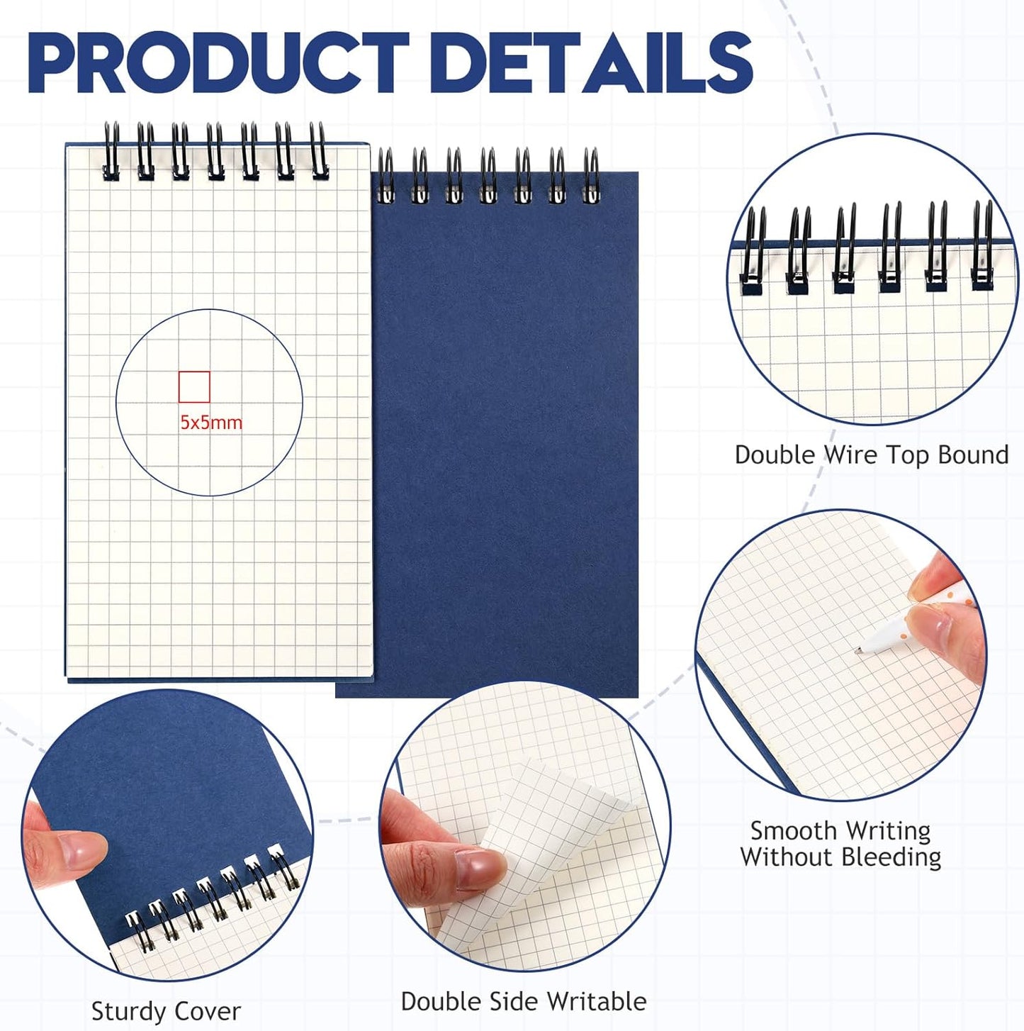 Jutom 2 Pcs Mini Pocket Notebooks Bulk 3x5 Graph Paper Top Spiral Notebook 120 Pages 80 Gsm Mini Grid Notepads Small Memo Pads for Home Classroom Office Business Work Supplies (Kraft)