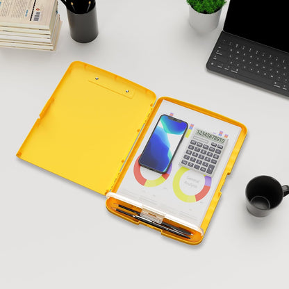 Plastic Clipboard with Storage, 8.5 x 11 Storage Organization Box Side-Opening, Heavy Duty Clip Board with Pen Holder and Paper Folder for Nurses, Teachers, Office & School Supply, Orange