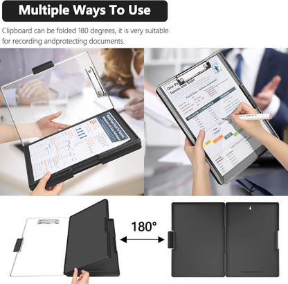 SFLHHDM Clipboard with Storage,Heavy Duty Clip Boards 8.5x11 with 2 Storage Case,Clear Visible Panel Storage Clipboards,Side Opening Nursing Clipboard Folder for Office Supplies-Light Purple