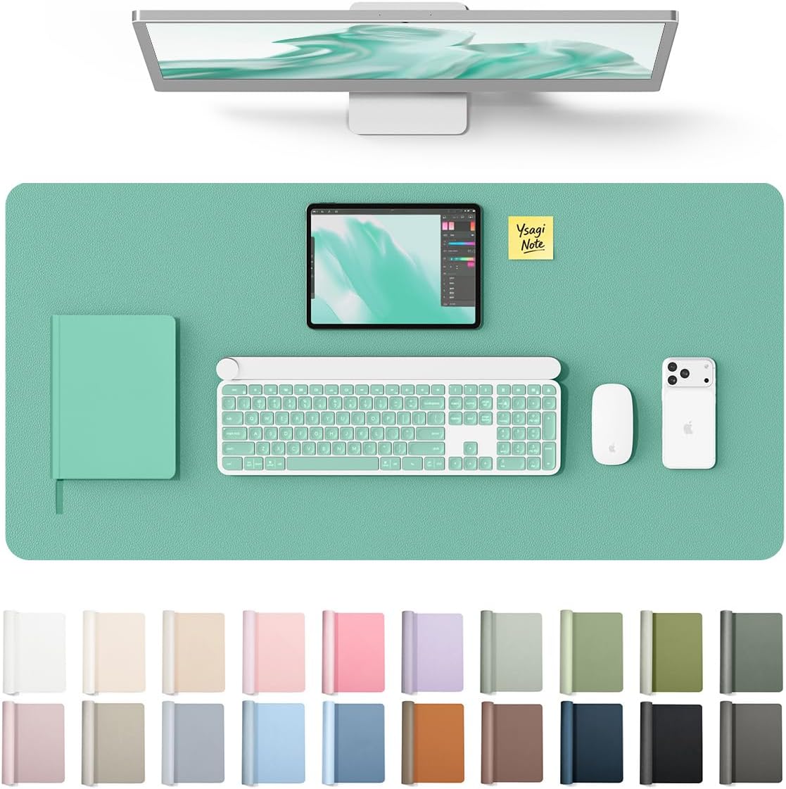 YSAGi Leather Desk Pad Protector, Large Mouse Pad, Non-Slip PU Leather Desk Blotter, Waterproof Writing Pad for Office and Home (31.5" x 15.8", Eggshell) - Colors A