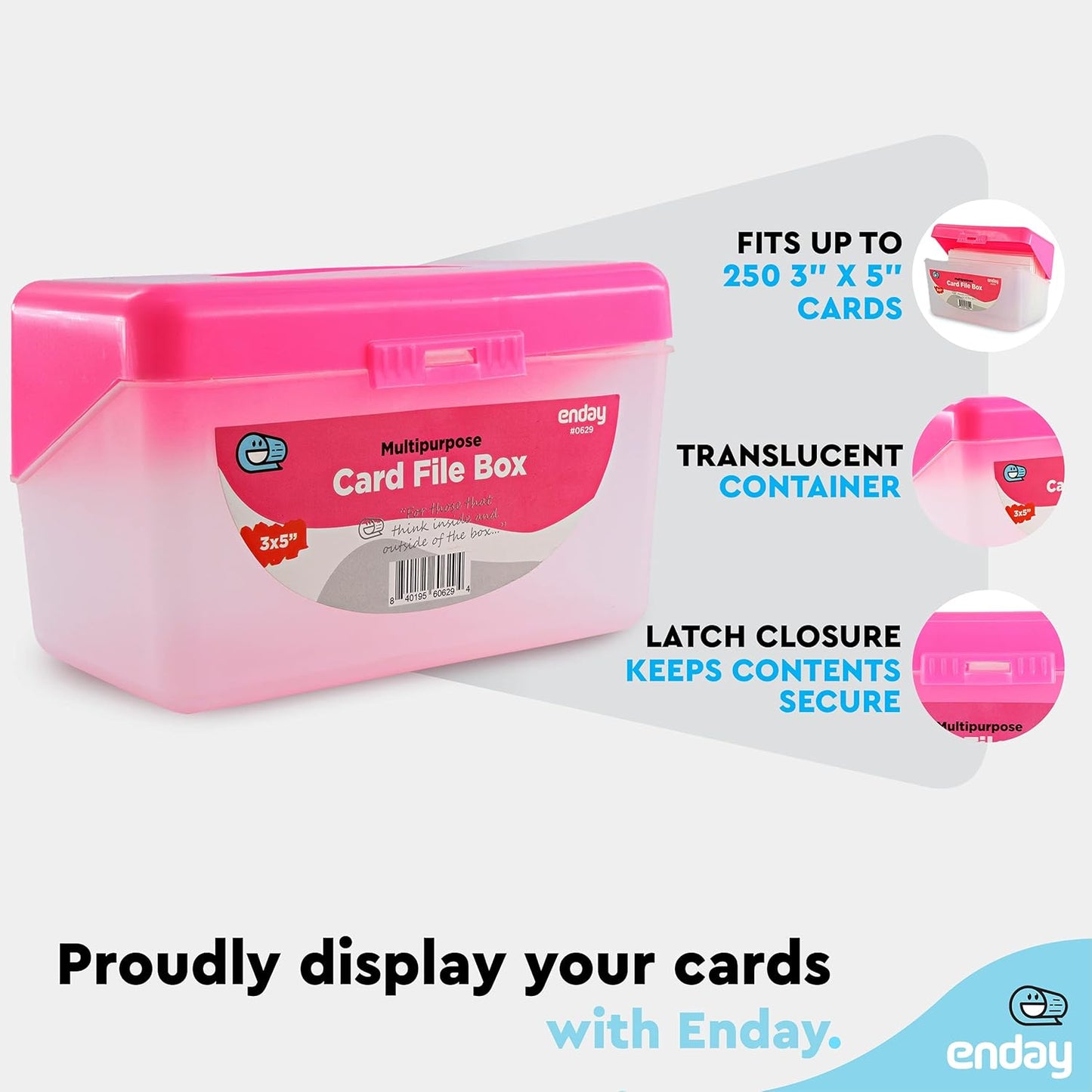 Enday Index Card Holder Pink, 3x5 Note Flash Card Organizer Case, Index Card File w/flip top, Notecard Recipe, Holder, Holds 250 Cards, Also Available in Purple, Red, Green, Blue, Grey (1 PC)