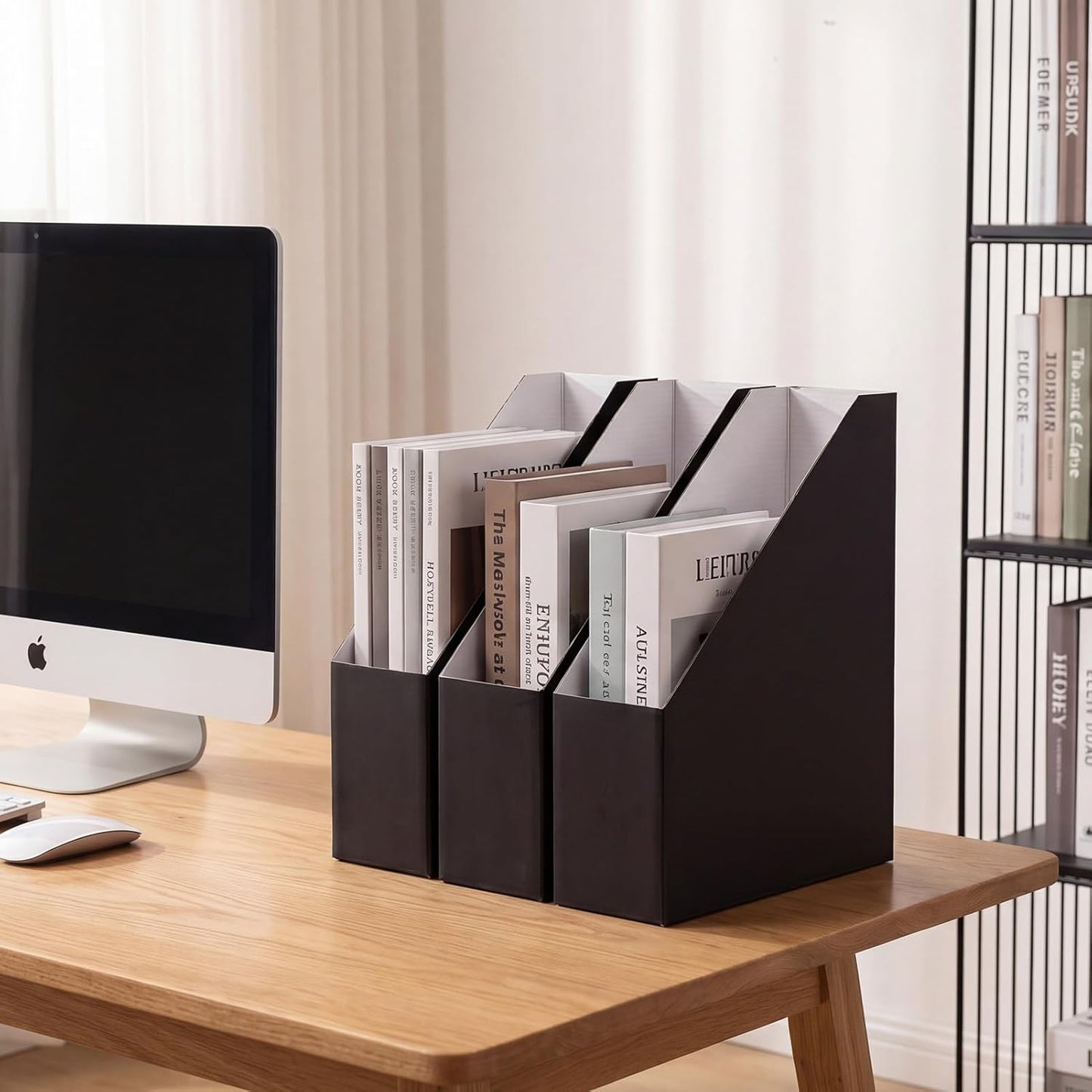EXYGLO 6 Pack White Magazine File Holder, Cardboard Magazine Rack with Label, Foldable Storage Organizer Box for Book, Documents, 10x3.3x12 Inches