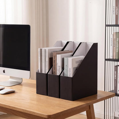 EXYGLO 6 Pack White Magazine File Holder, Cardboard Magazine Rack with Label, Foldable Storage Organizer Box for Book, Documents, 10x3.3x12 Inches
