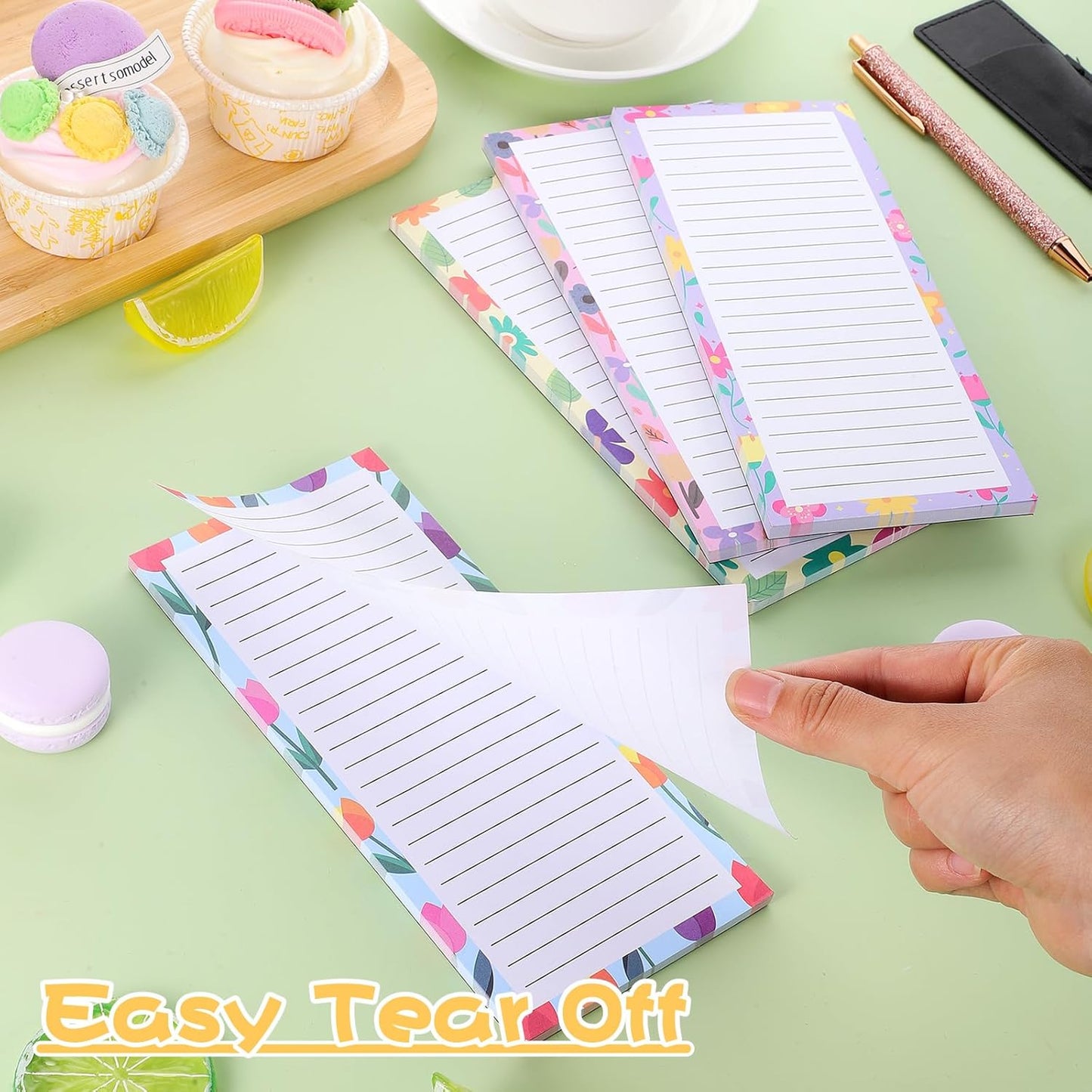 Thboxes 4 Pack Magnetic Note Pad for Fridge with Pen Holder, Totally 200 Sheets Grocery List Magnet Pad for Refrigerator Magnetic Shopping List Pad（Fruit Design）