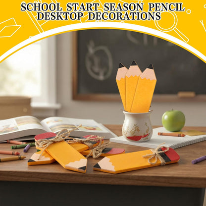 Novabright 7 Pcs Back to School Wooden Pencil Tiered Tray Decor First Day of School Pencil Signs Farmhouse Rustic Table Centerpiece Tabletop Ornaments for Classroom Teacher Desk Shelf Display Home