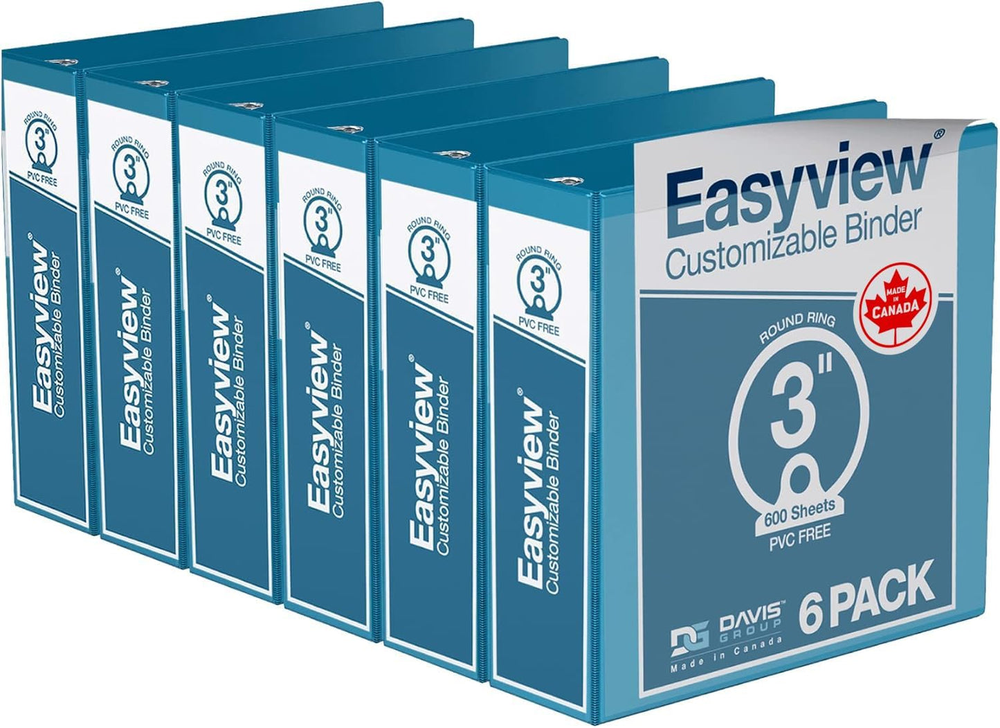 Easyview Premium 3-Ring Binders with Clear-View Covers and Round Rings, Binders for School or Office, 1 Inch, Pack of 6, Navy Blue
