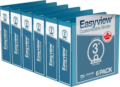 Easyview Premium 3-Ring Binders with Clear-View Covers and Round Rings, Binders for School or Office, 1 Inch, Pack of 6, Navy Blue