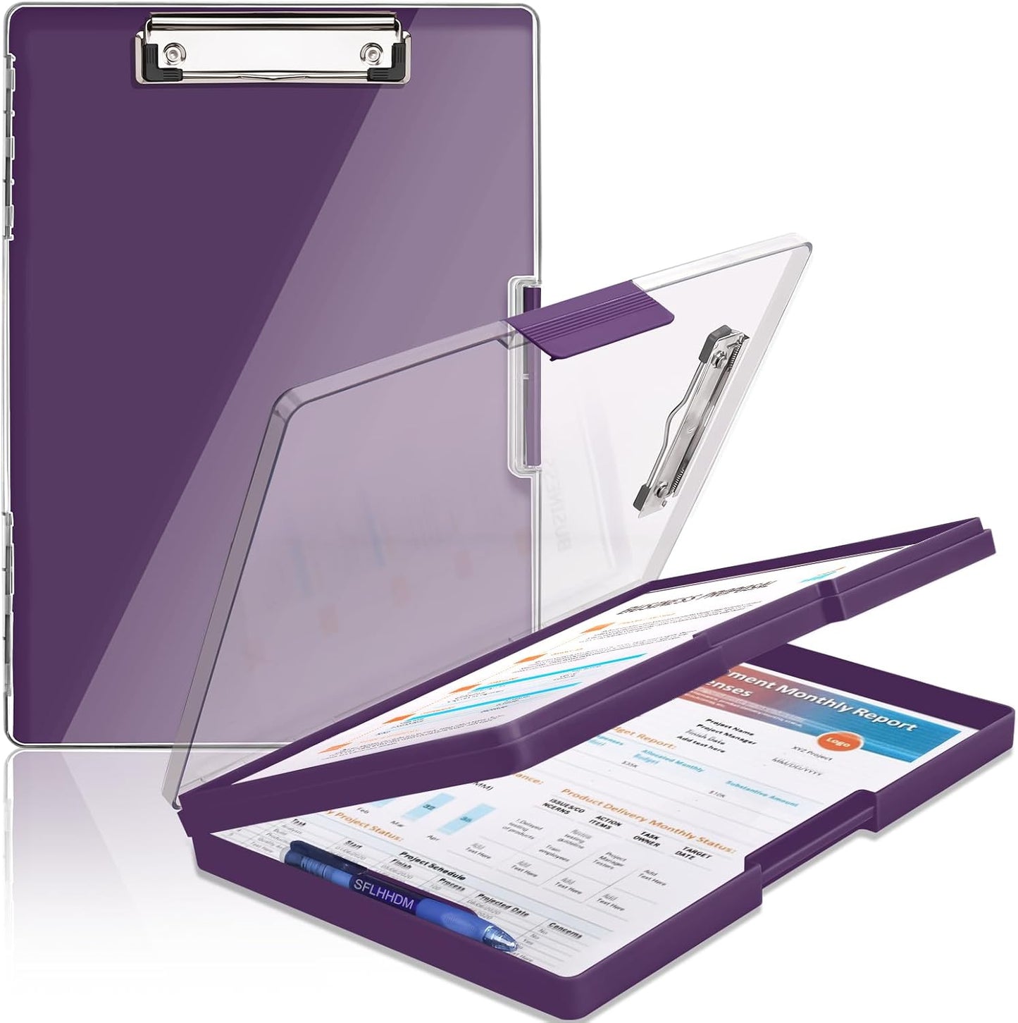 SFLHHDM Clipboard with Storage,Heavy Duty Clip Boards 8.5x11 with 2 Storage Case,Clear Visible Panel Storage Clipboards,Side Opening Nursing Clipboard Folder for Office Supplies-Light Purple