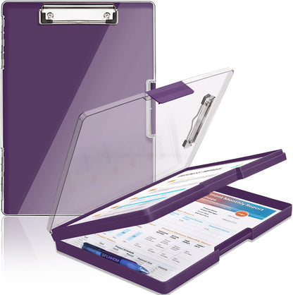 SFLHHDM Clipboard with Storage,Heavy Duty Clip Boards 8.5x11 with 2 Storage Case,Clear Visible Panel Storage Clipboards,Side Opening Nursing Clipboard Folder for Office Supplies-Light Purple