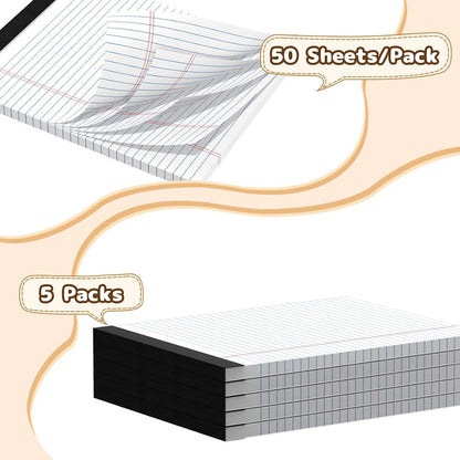 5x8 Legal Pads Writing Pad Note Pads, 8 Pack College Ruled Lined Paper Pad, White Perforated Notebook, Premium Notepads for School Office Home, 30 Sheets/Pack