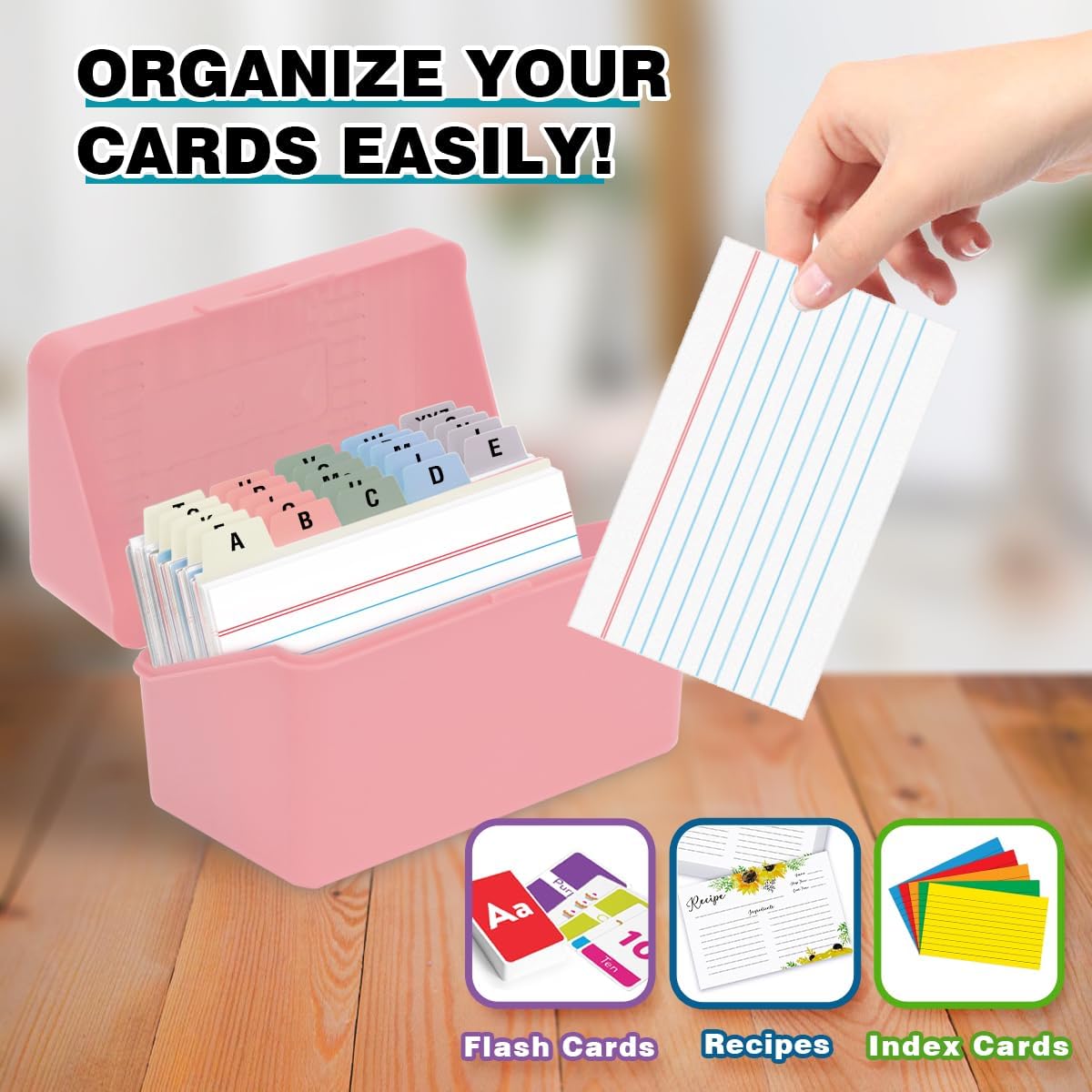 H4D 3x5 Index Card Holder with 100 Heavyweight Ruled Index Cards and 25 Plastic Dividers, Black