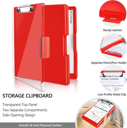 SFLHHDM Clipboard with Storage,Heavy Duty Clip Boards 8.5x11 with 2 Storage Case,Clear Visible Panel Storage Clipboards,Side Opening Nursing Clipboard Folder for Office Supplies-Light Purple