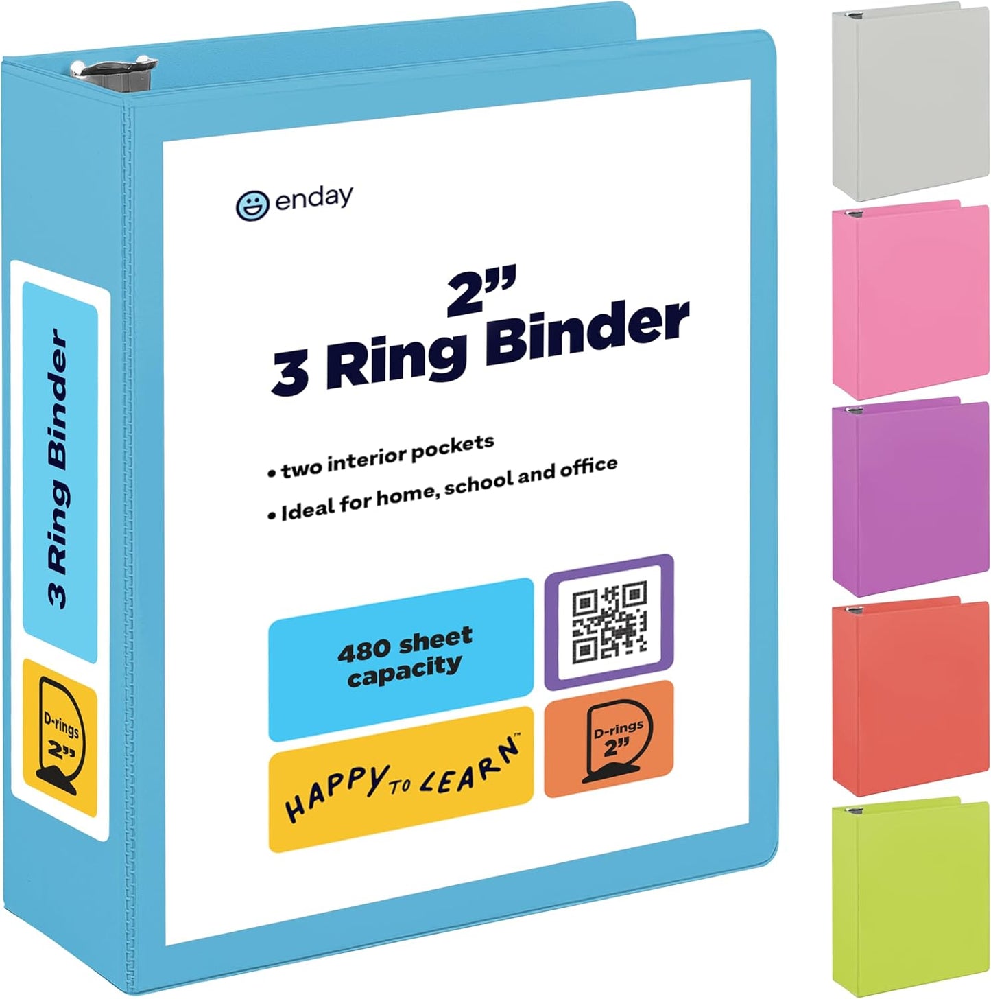 3 Inch Binder 3 Ring Binders Green, Slant D-Ring 3” Clear View Cover with 2 Inside Pockets, Heavy Duty Colored School Supplies Office and Home Binders – By Enday