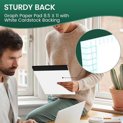Graph Paper 8.5 X 11, 2 Pack, 4x4 Quad Ruled, Grid Paper Pad 8-1/2" X 11.75", Grid Pad 8.5 X 11.75, Engineering Notebook, Easy Tears Off, White 70 Gsm Graft Paper