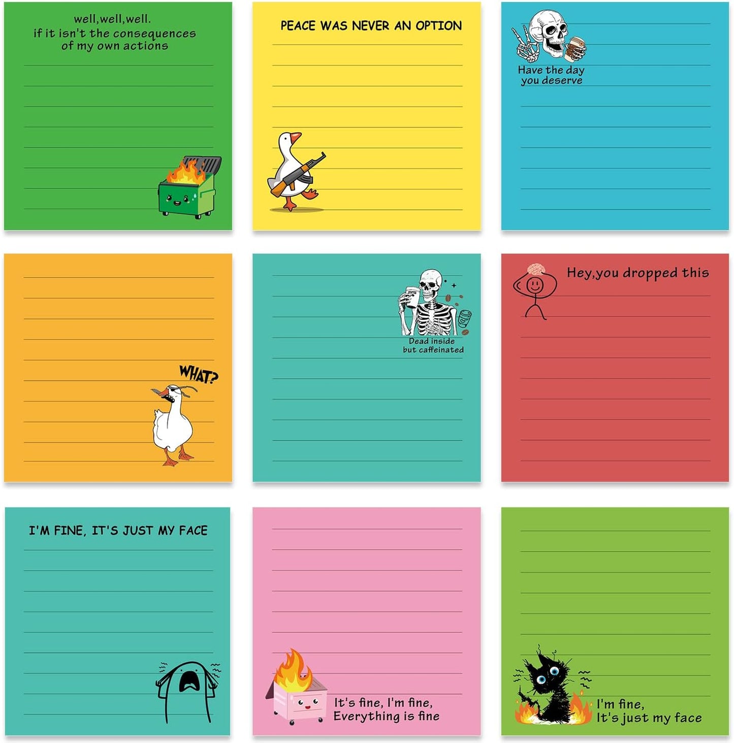 Inspirational Sticky Notes Gifts - 9 Pack Funny Positive Quotes Notepads 3x3 Inches, Fun Motivational Self-Adhesive Memo Pads Office Study Supplies for Friends Coworkers (450 Sheets)