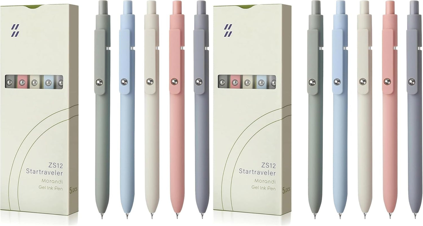 FIOVER 5pcs Gel Pens Quick Dry Ink Pens Fine Point Premium Retractable Rolling Ball Gel Pens Black Ink Smooth Writing for School Office Home