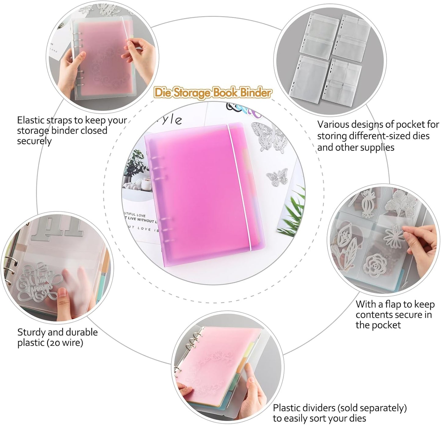 A4 4-Holes Round Ring View Binders Plastic Cover, Refillable Notebook Journal Binder File Folder, Loose Leaf Sheet Protector/DIY Scrapbooking/Binder Cover Protector (Purple)