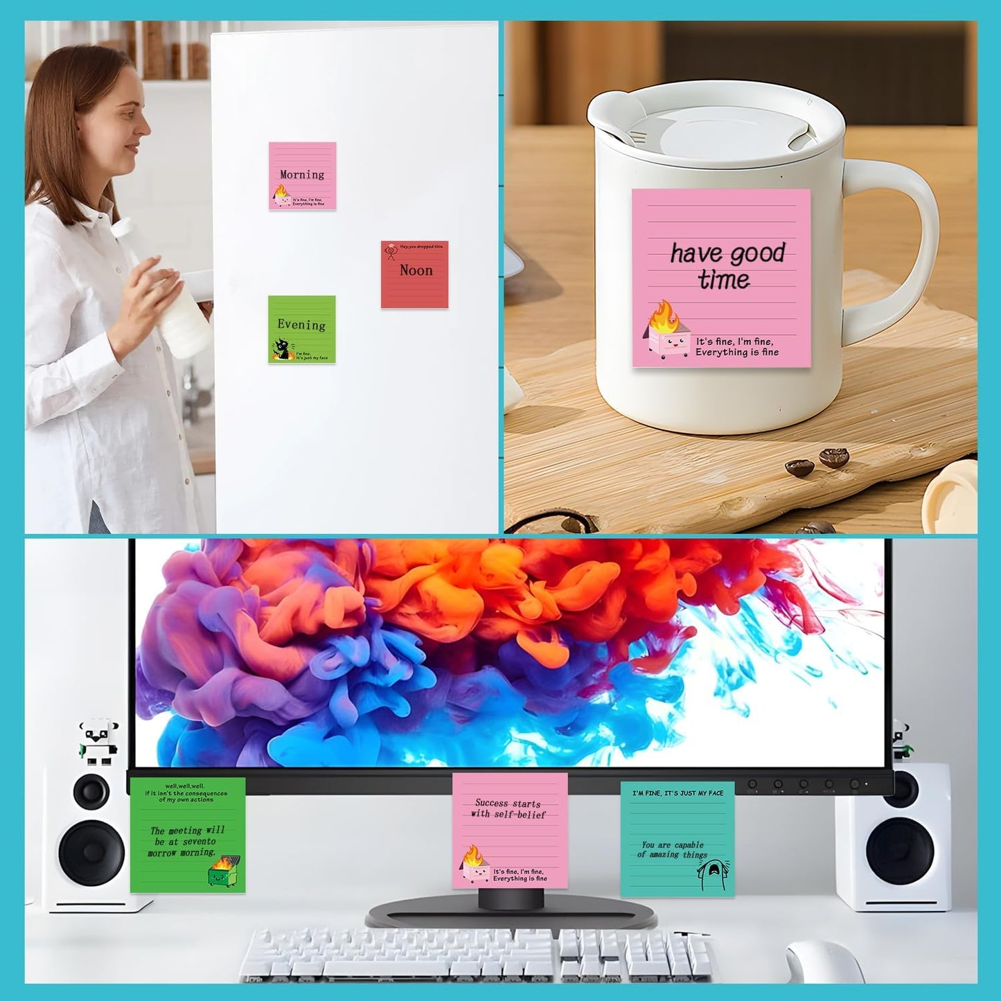 Inspirational Sticky Notes Gifts - 9 Pack Funny Positive Quotes Notepads 3x3 Inches, Fun Motivational Self-Adhesive Memo Pads Office Study Supplies for Friends Coworkers (450 Sheets)