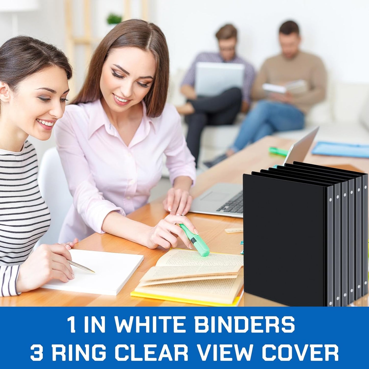 Fulmoon 12 Pcs Economy View 3 Ring Plastic Binder 12.2 x 9.8 Inch Plastic Round Ring Binders with Pockets Notebinder for Meetings for Home, Office, School(White, 1/2 Inch)