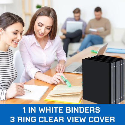 Fulmoon 12 Pcs Economy View 3 Ring Plastic Binder 12.2 x 9.8 Inch Plastic Round Ring Binders with Pockets Notebinder for Meetings for Home, Office, School(White, 1/2 Inch)