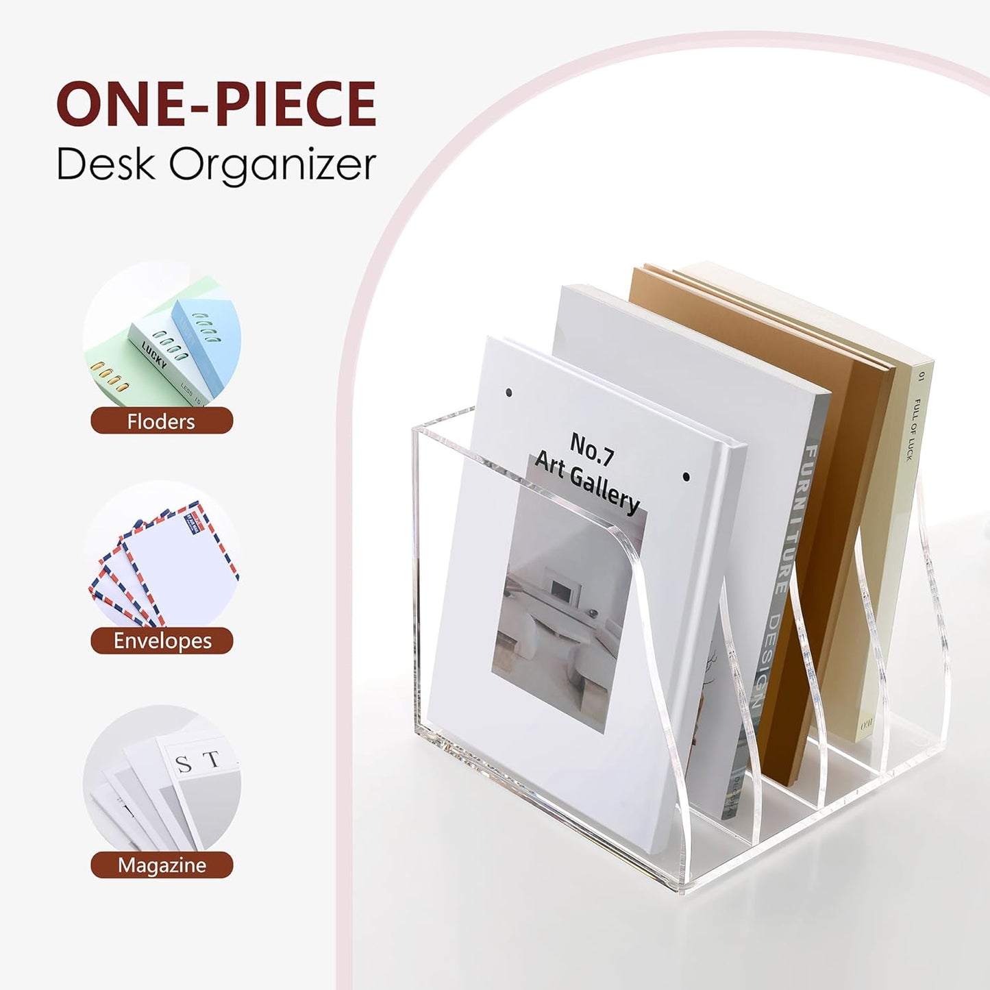 SANRUI Desk Organizer Clear Acrylic Desk Magazine File Holder with 3 Vertical Sections Magazine Rack File Organizer for Office, Home, School
