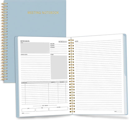 SUNEE Half Meeting Half Note - 7.5"x10" Professional Notebooks for Work - 160 Pages, B5 Size Project Planner, Spiral Meeting Agenda/Minutes Organizer for Women Men, Note Taking, Office & Business