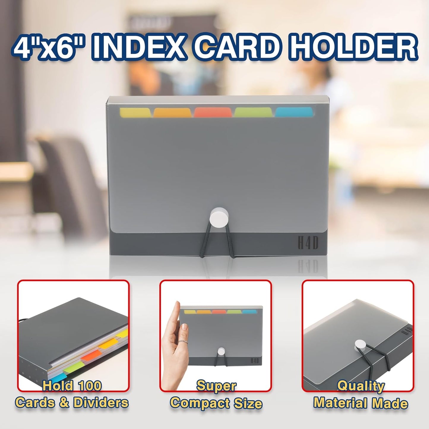 H4D 3x5 Index Card Case with 100 Heavyweight Ruled Index Cards and Dividers, Black