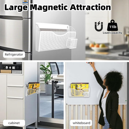 Magnetic File Holder 1 Pockets File Folder Organizer with Pen Holder, Office Hanging Magazine Rack for File Cabinets, Magnetic Paper Holder, No Drilling Mail Organizer for Refrigerator, Office (Black)
