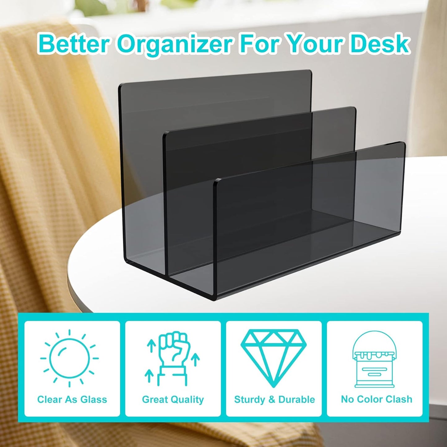 Boloyo Acrylic File Holder,1PC 2 Sections Rainbow File Organizer Mail Letter Sorter Desktop Folder Holder for Home Office School Envelope Bill Filling Paper Document