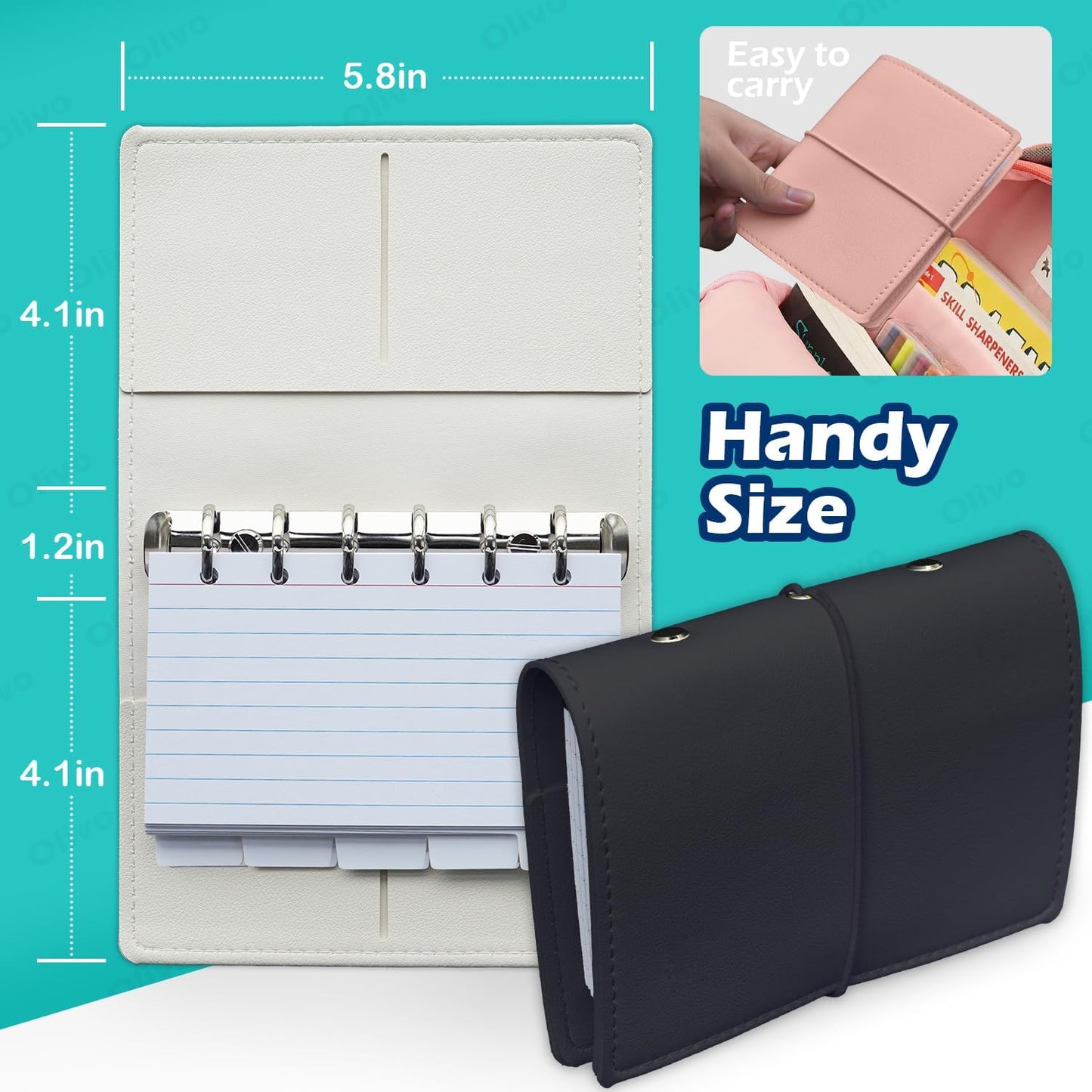 3x5 Lined Index Cards with Ring Binder Holder and Dividers, 100 Note Cards, Green