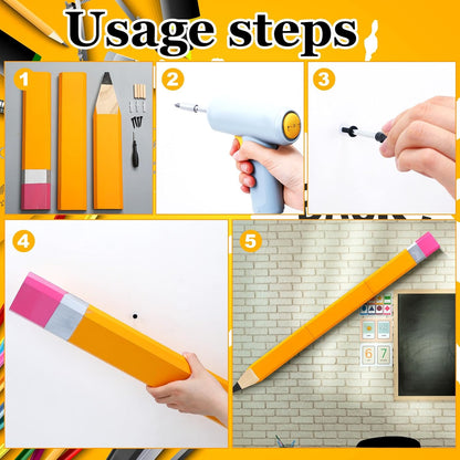 Yousoontic 31.5 Inch Giant Pencil Wall Art Wooden Jumbo Pencil Back to School Party Decoration Yellow Pen Props Preschool Kindergarten Graduation Classroom Decor for Home School Supplies