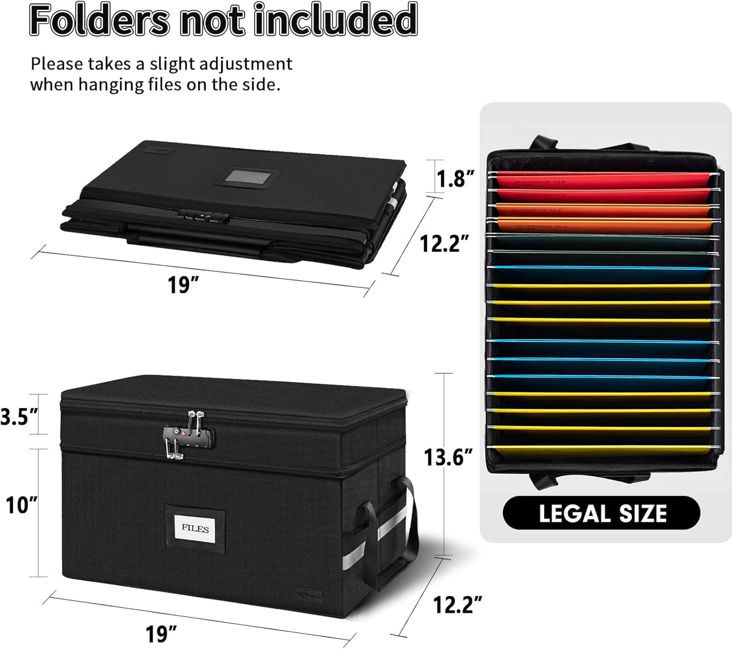 ETRONIK Fireproof Document Box with Lock, 2 Layer File Cabinet Organizer with 5 Tab Inserts, Portable Office Collapsible File Storage with Reflective Strip for Hanging Letter, Legal Size Folder