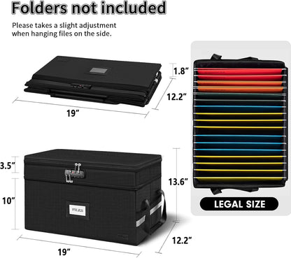 ETRONIK Fireproof Document Box with Lock, 2 Layer File Cabinet Organizer with 5 Tab Inserts, Portable Office Collapsible File Storage with Reflective Strip for Hanging Letter, Legal Size Folder