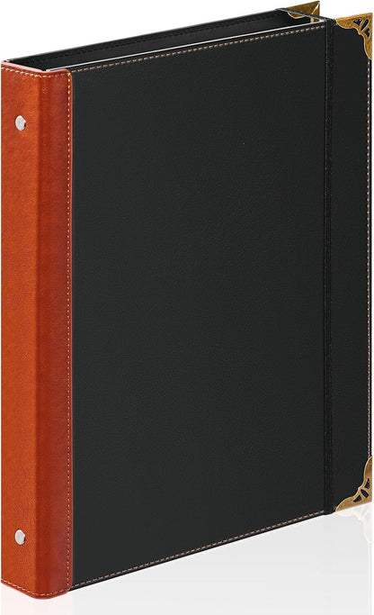 Ovesmusl Leather 3 Ring Binder 1 Inch Round Ring Binder Fits 200 Sheets 8.5"x11" Letter Size Paper, Wedding Family History Notebook Cover Loose Leaf Organizer, Brown