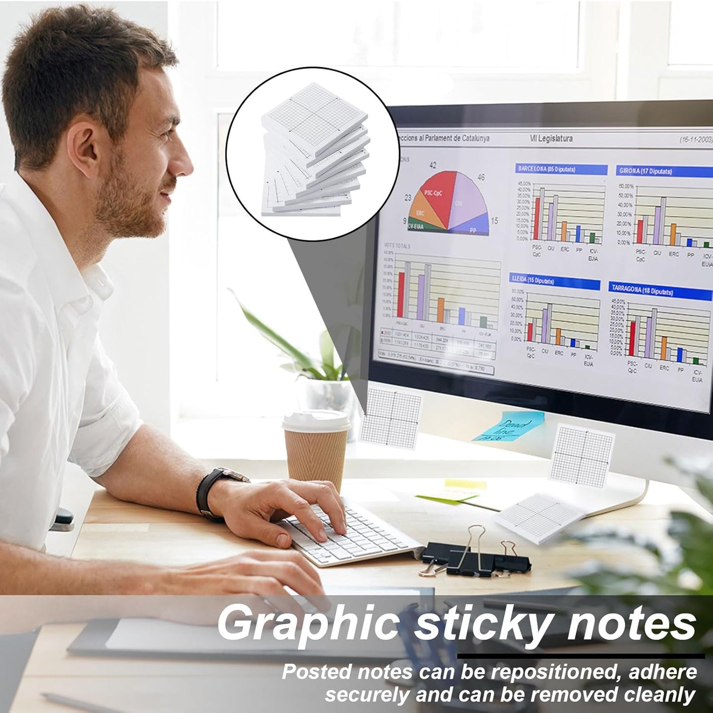 8 Pads Graph Sticky Notes,Mini Graph Paper Sticky Notes,3 X 3 Inch Grid Paper,Math,Four Quadrant Pad,Graphing,Coordinate Plane Sticky Note for Office School Math Supplies