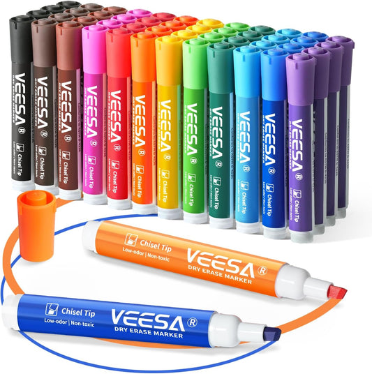 Dry Erase Markers Bulk, 48 Counts, Chisel Tip Whiteboard Markers, Low-Odor Ink, 12 Assorted Colors, Back to School, Teacher & Office Supplies