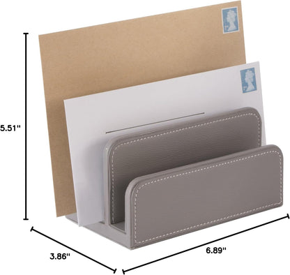 OSCO Black Faux Leather Letter Holder | Mail Sorter | Post Rack | Envelope Organiser | Document Stand | Desk File Storage | Display Slots | H14 x W17.5 D10 cm |