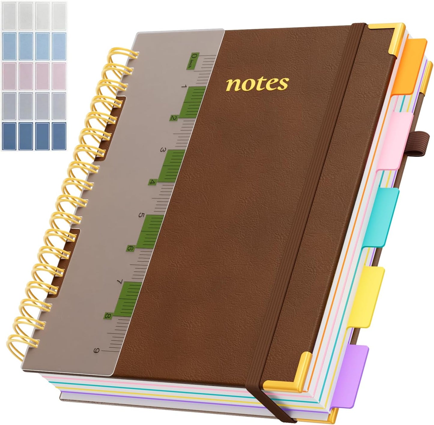 Line Hardcover Spiral Notebook with Removable Dividers Tabs & Ruler, 5 Subject Notebook College Ruled, 300 Page, Large 8"x10" B5 Notebooks for Work School, Lined Journal for Women & Men, Purple