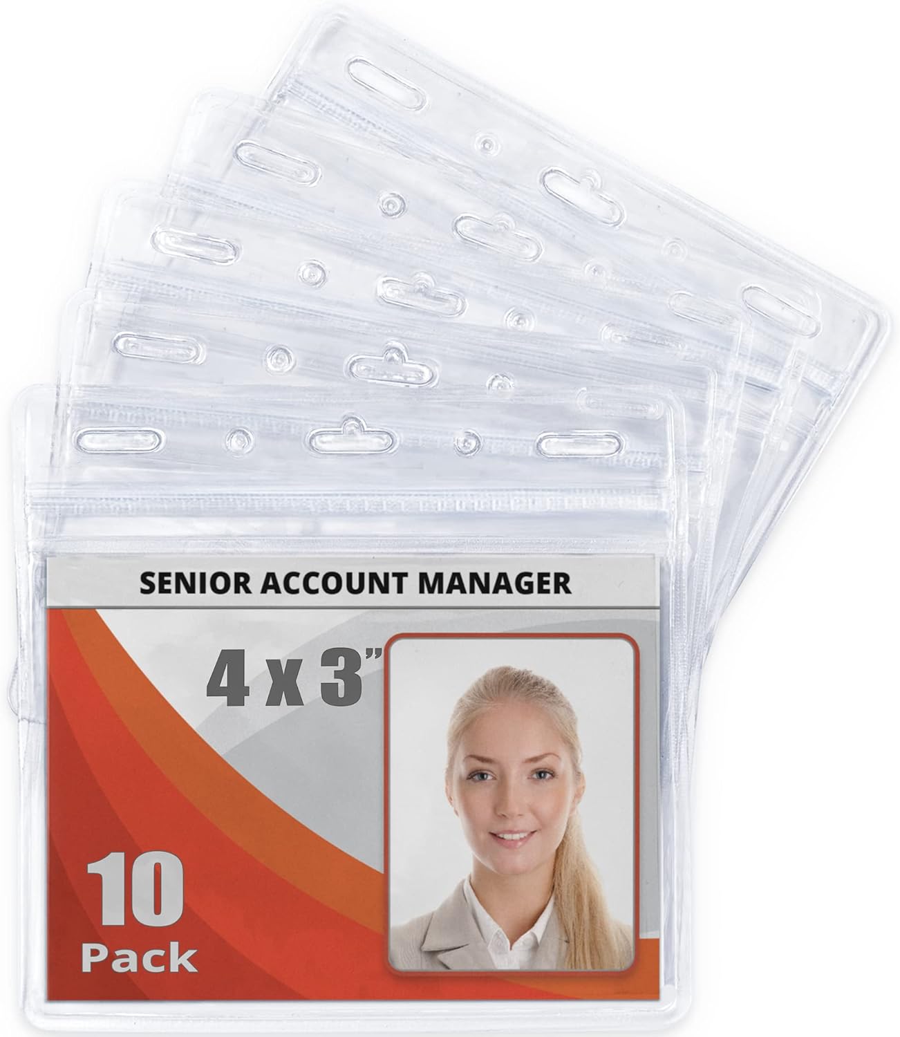 Mifflin-USA Card Protector (4x3 Inch, Clear, Bulk 100 Pack) Quick Load Horizontal No Zipper Name ID Badge Holder