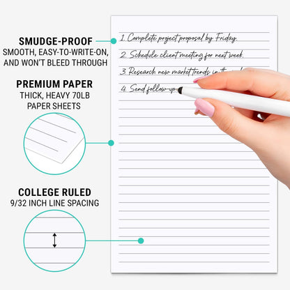 321Done Ruled Notepad Lined Notepad - Made in USA, White - Half Size (5.5x8.5), Wide-Ruled